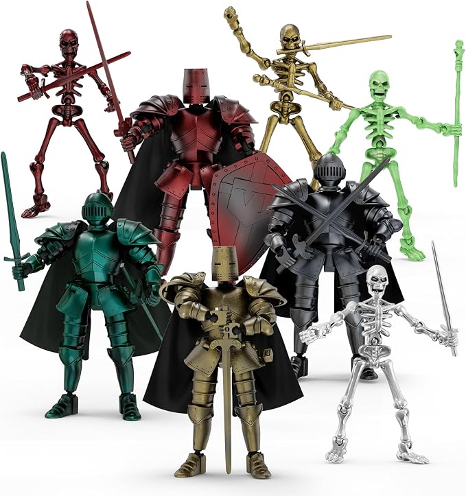 BOZOBO 8pcs 13 Action Figures Assembly Required，DIY Multi-Colored Titan 13 Action Figure Set with Medieval Knight Style，3D Printed Multi-Jointed Movable 13-Action T Figure for Kids & Adults
