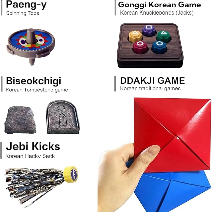 ReeRaa Gonggi Korean Game, Tossing Set (Korean Traditional Play Game) Jebi chagi Stone catching Biseokchigi Paeng-y DDAKJI & Family & Party, Easter Basket Stuffers, Christmas (1 Set)