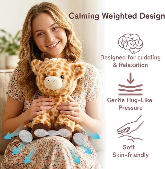 Niuniu Daddy 14" | 3.5 Pound Giraffe Weighted Stuffed Animal for Kids Adults, Calming Body Pillow for Sleeping, Sensory Sitting Lap Pad Toy Huggable Gift for Christmas Birthday