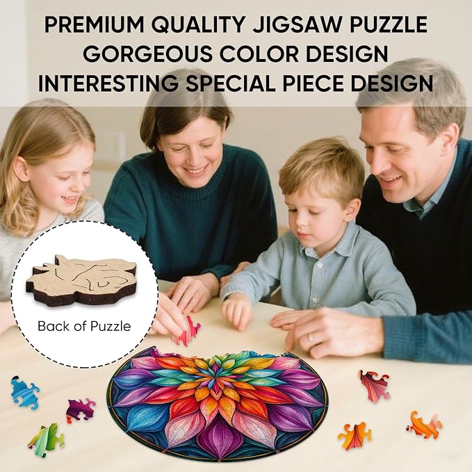 Ixfyloop Mandala Puzzles for Adults, Wooden Puzzles for Adults, Wood Puzzles Adult Unique Shaped Lotus Puzzle 500 Pieces, Wooden Jigsaw Puzzles for Adults Birthday Gift 16.1x16.5 in