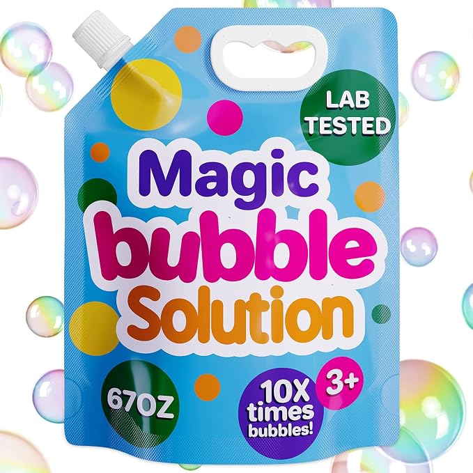 Klevly 67 oz Iridescent Bubble Solution Refill | Non-Toxic Quick & Easy Just Add Water to Make 67 oz Bubble Refill Solution | Bubbles for Kids | Bubbles Bulk | Bubble Machine Solution | Giant Bubbles