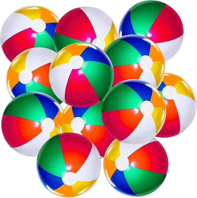 Beach Ball 12 Pack - 12'' Inflatable Beach Balls for Kids Bulk, Swimming Pool Toys Beach Toys for Summer Water Games, Hawaiian Tropical Theme Party Decorations Favors Supplies
