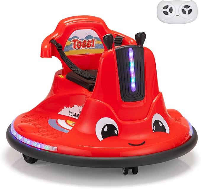 TOBBI Kids Electric Ride On Snail Shape Toy, 12V Battery Powered Toddler Bumper Car with Parent Remote Control/Funny Stickers/360 Degree Spin for Children of Aged 1-6-Red
