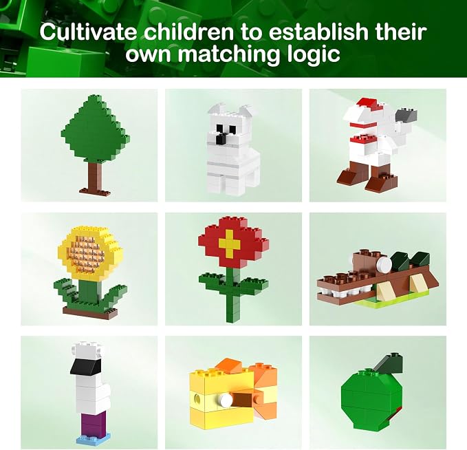 360 Piece Green Classic Building Blocks Bulk, 7 Sizes Building Bricks Assortment Pack, Compatible with Lego Parts and Pieces (Green)