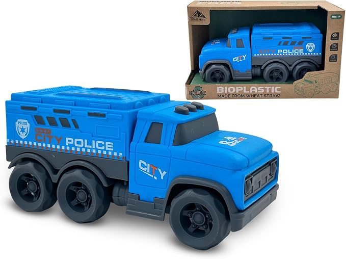 Aigitoy Toddler Car Toys for 1-3 Year Old, Blue Police Truck, BPA Free, Phthalates Free, PVC, Recycled Plastic, Construction Truck, Kids Outdoor Toys, Christmas Birthday Gifts for Boys Girls