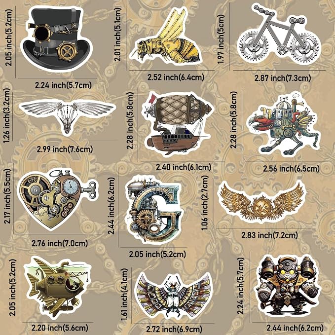 QTL Steampunk Stickers for Adults Teens, Steampunk Party Supplies, Waterproof Vinyl Stickers for Water Bottles and Laptop, 75PCS