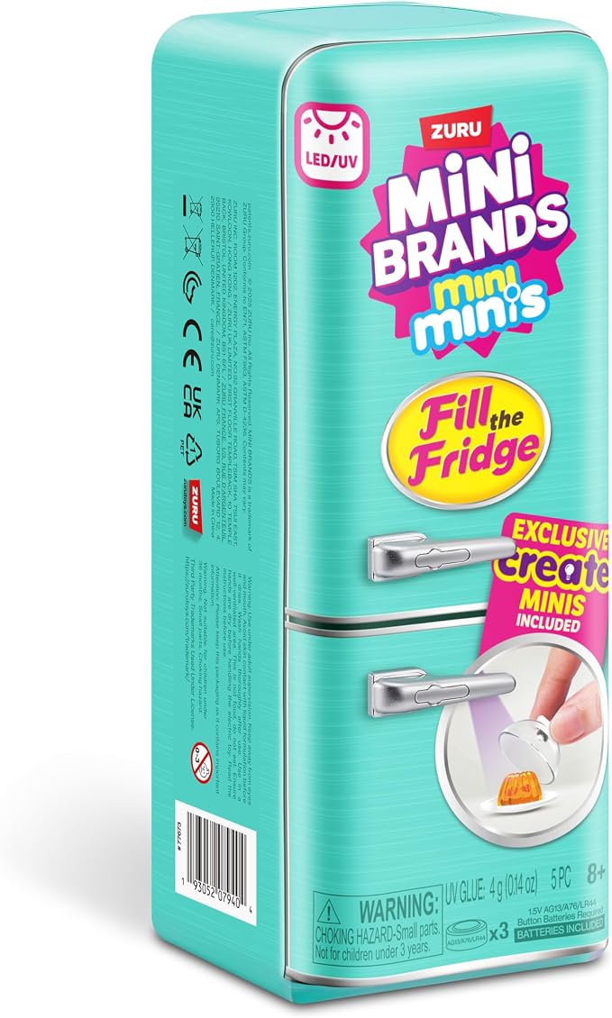 Mini Brands Fill The Fridge Playset w/UV Light by ZURU, Collectibles, DIY, Resin Play, Exclusive Recipe, NOT Edible, 8+