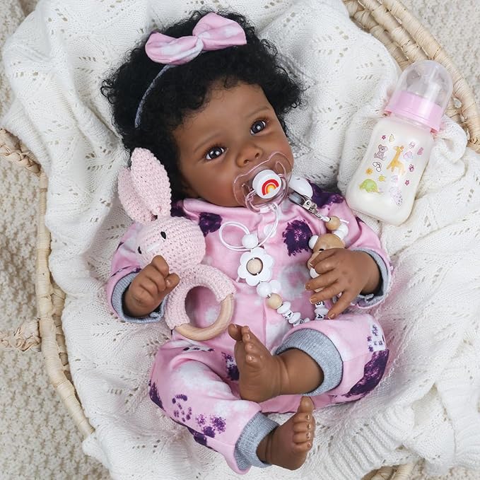 WOOROY Realistic Reborn Baby Dolls Black Girl – 18 Inch African American Newborn Baby Doll with Soft Body, Lifelike Handmade Real Life Dolls Adorable Gift with Accessories for Kids Age 3+