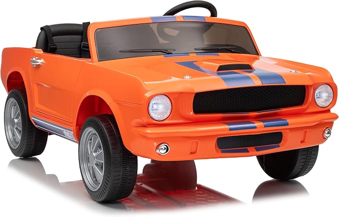 Garvee 24V 2 Seater Ride on Licensed Shelby GT350, Battery Powered Ride on Toys for Kids with Remote Control, Ford Shelby Kids Electric Vehicle 2 Seat, Safety Belt, 2 Speeds, LED Lights, Orange