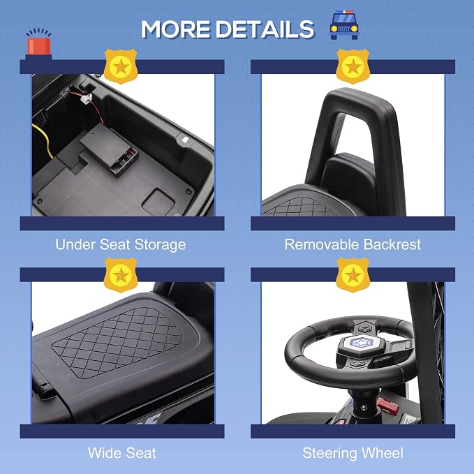 Aosom Kids Push Ride On Car with Working PA System and Horn, Police Truck Style Foot-to-Floor Sliding Car for Boys and Girls with Under-Seat Storage, for 18 Months to 5 Years Old, Black