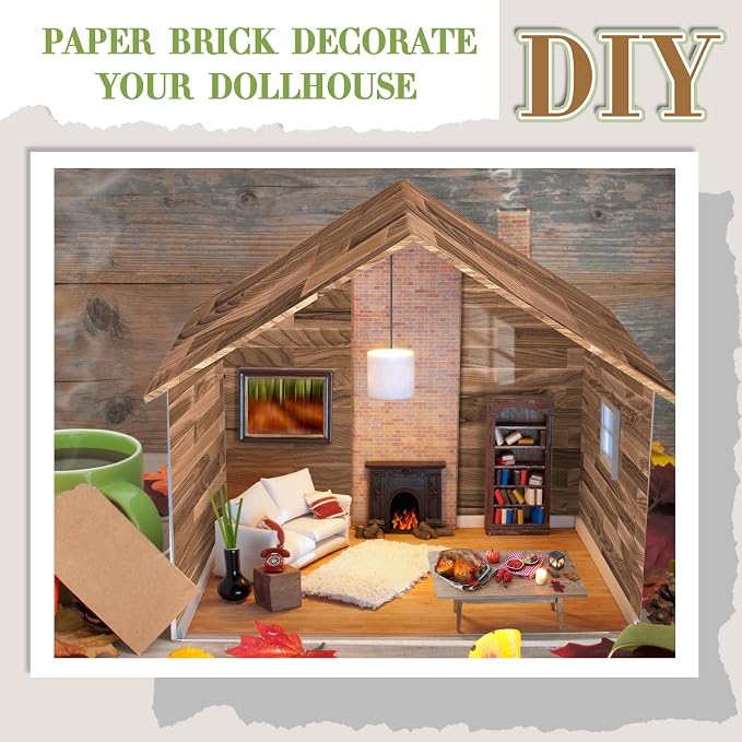 Flutesan 12 Pcs Miniature Dollhouse Wallpaper and Flooring Peel and Stick Mini DIY Self Adhesive Dollhouse Accessories 8.27 x 11.69 Inch (Classic Style)