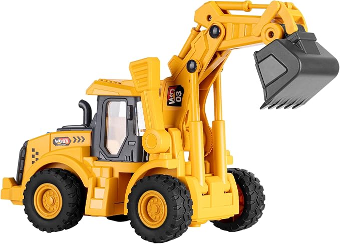 11" Excavator Toy, 1: 18 Scale, Rolling Wheels Inertia-Powered, Heavy‑Duty Plastic, with Lights & Rumbling Action, Working Boom & Bucket, Indoor/Outdoor Sandbox Vehicle for Ages 3 + - Easter Gifts