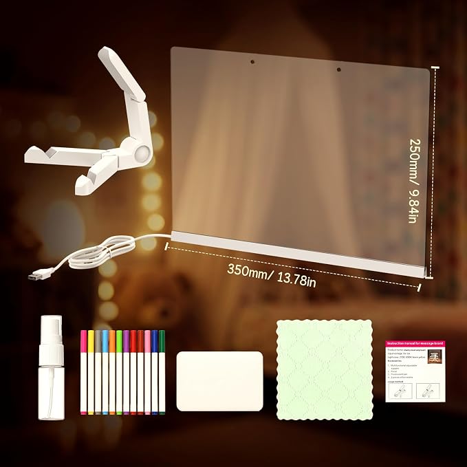 Girl Gifts Boy Gifts - Warm Led Drawing Board for Kids, 17" Flicker-Free Led Note Board with Upgrade Bracket, Soft Light Board with 12 Markers, Holiday Gifts for Kids Ages 3-12