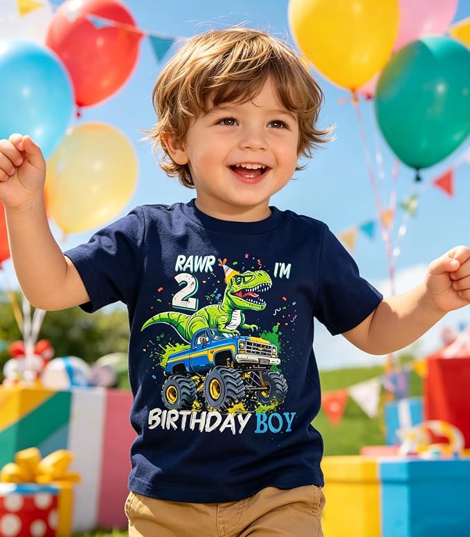 Lovekider 2-5 Years Birthday Boy Shirt Construction Party T-Shirts Excavator Cotton Short Sleeve Tee Dark Grey