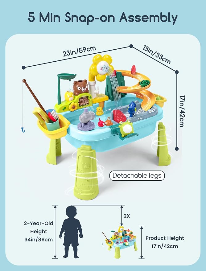 OKPOW Sturdy Water Table for Toddlers 1-2: No Tipping on Uneven Backyard | 4 Wide Legs & 3-Gal Sink Reduce Wobble by 80% - Keep Toddlers Safely Engaged in Splash Play, Tool-Free Assembly