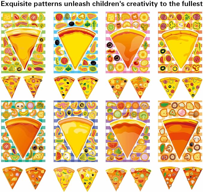 24 Sheets Make a Pizza Stickers for Kids, Make Your Own Stickers | Pizza Parties Cute Party Favors Decorations, DIY Arts Birthday Games Family Night