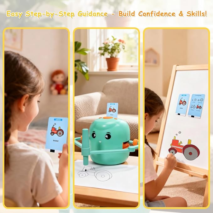 Drawing Robot for Kids, Voice Interactive Educational Drawing Machine with 150 Drawing Cards, Montessori Learning Toys for Kids Ages 3-8, for Boys & Girls (Green)