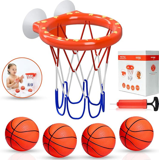 MARPPY Bath Toys - Bathtub Basketball Hoop for Toddlers | Bath Toys for Kids with 4 Mold-Free Balls & Strong Suction Cup Basketball Hoop | Shower Toys and Fun Toddler Bath Toys for Boys or Girls