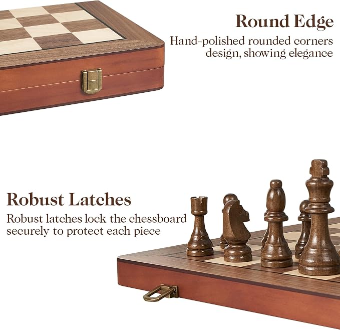 17" Magnetic Wooden Chess Set for Adults Kids, Chess Board Games with Magnetic Pieces & Extra Queens, Folding Portable Travel Large Unique Chess Sets for Tournament Professional Beginner
