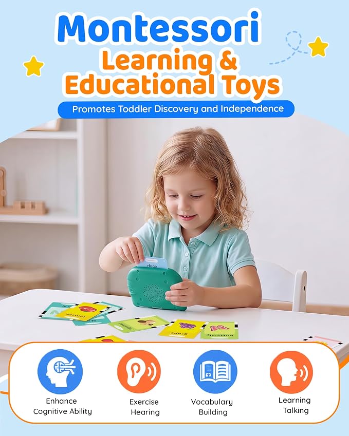 Aullsaty Talking Flash Cards for Toddlers 1-5 Years Old, Upgraded 536 Sight Words with 6 Songs Montessori Autism Sensory Toys, Educational Learning Speech Therapy Birthday Gifts for Boys Girls (Green)