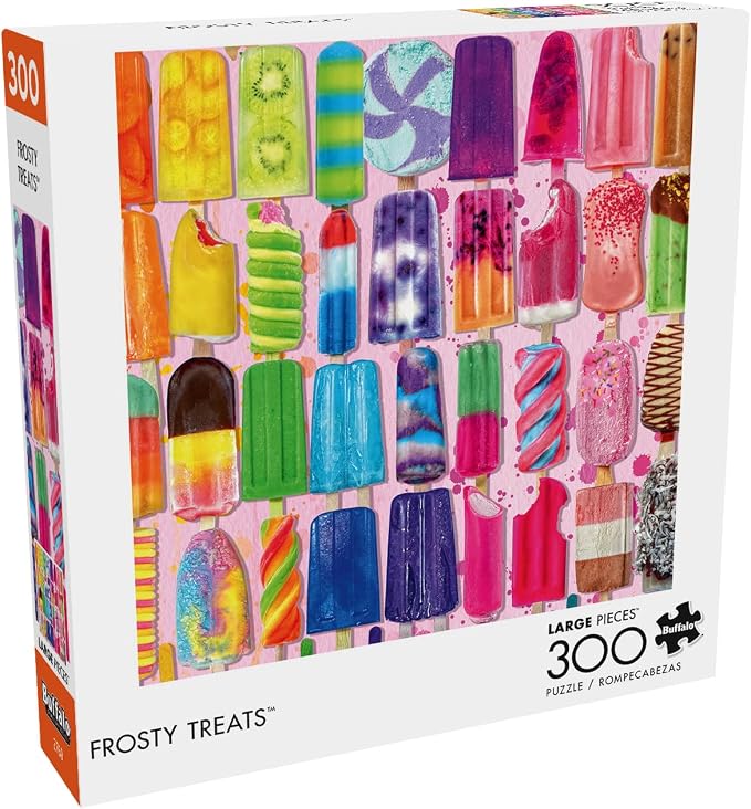Buffalo Games - Frosty Treats - Lars Stewart - 300 Piece Large Jigsaw Puzzle for Adults - Playful Summer Ice Cream Art - Finished Size is 21.25 x 15.00, Oversized Pieces