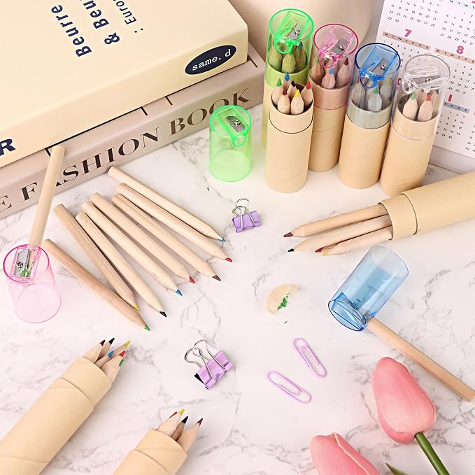 32 Pack Mini Drawing Colored Pencils with Sharpener Mini Drawing Pencils Set for Kids 3.3inch Short Fat Color Pencils in Tube Coloring Pencil Bulk for Adult Coloring Books, Classroom School Drawing