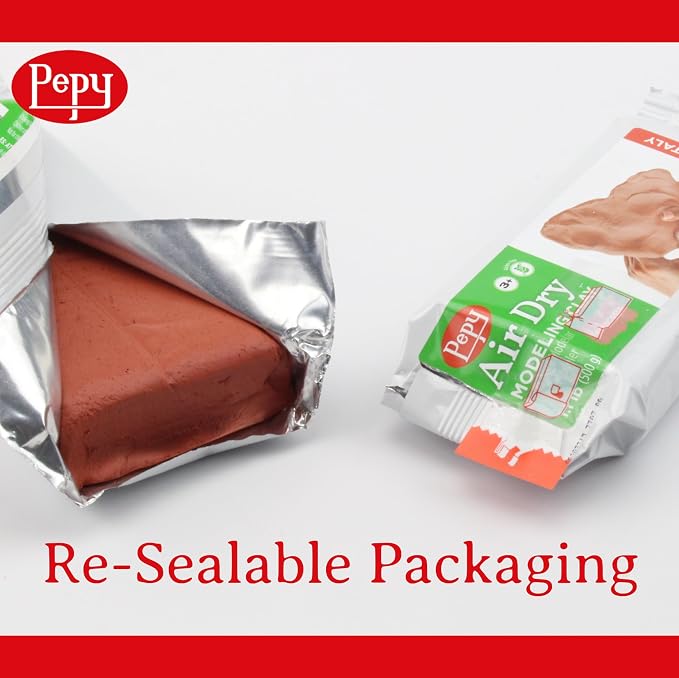 Pepy Premium European Air Dry Modeling Clay Multicolor 3 Pack 1.1 lb Bars, 3.3 lbs Total, Includes White, Terracotta & Black, Air-Hardening Clay for Classroom, Montessori Sculpting & Crafts Projects