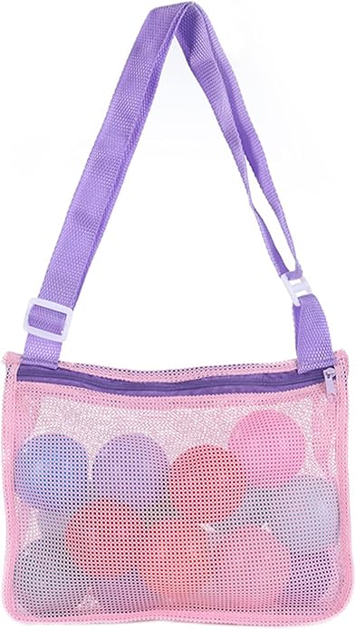 UTTPLL Colorful Mesh Beach Bag Adjustable Kids Quick Dry Net Tote for Seashell Collecting Sand Toy Swimming Accessories