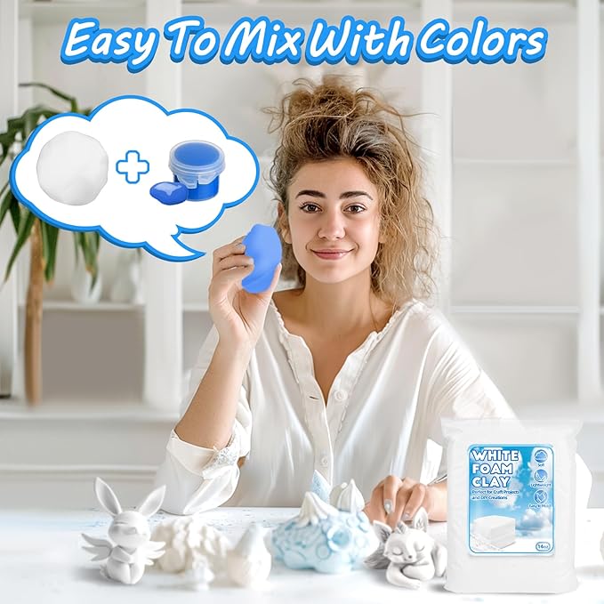 RAINFLOW White Foam Clay - Moldable Cosplay Foam Clay,Soft Squishy Molding,Perfect for Arts and Crafts Projects,Creative Art Supplies with Sculpting Tools