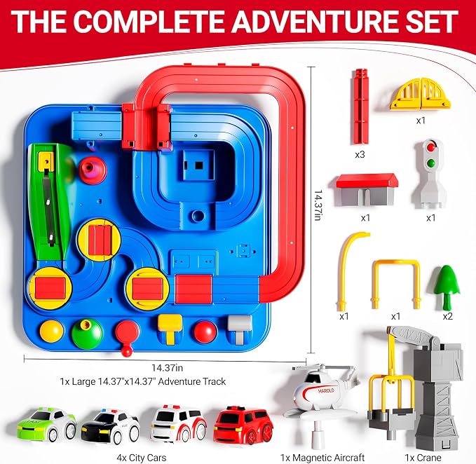 Toys for 3 Year Old Boys, Large City Adventure Car Race Track for Toddlers, STEM Montessori Playset with 4 Cars & Helicopter, Educational Learning Toy, Birthday Christmas Grandkids Gifts