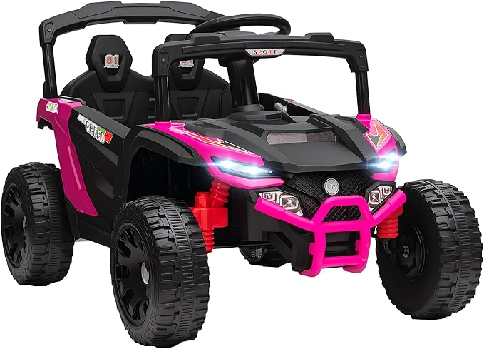 Qaba 12V Kids Ride On Car Truck, Battery Powered Electric UTV Vehicle with Rear Suspension, Remote Control, LED Lights, Music, Horn, Speed Up to 3.1 mph, for 3-5 Years Boys Girls, Pink