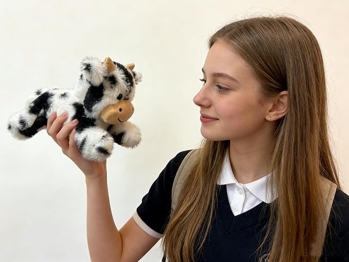 Cute Cow Plush Stuffed Animal Doll Toy 10 inch for Girls Boys One Pieces（Each one has a Different Pattern） (pa Cow bd Black)
