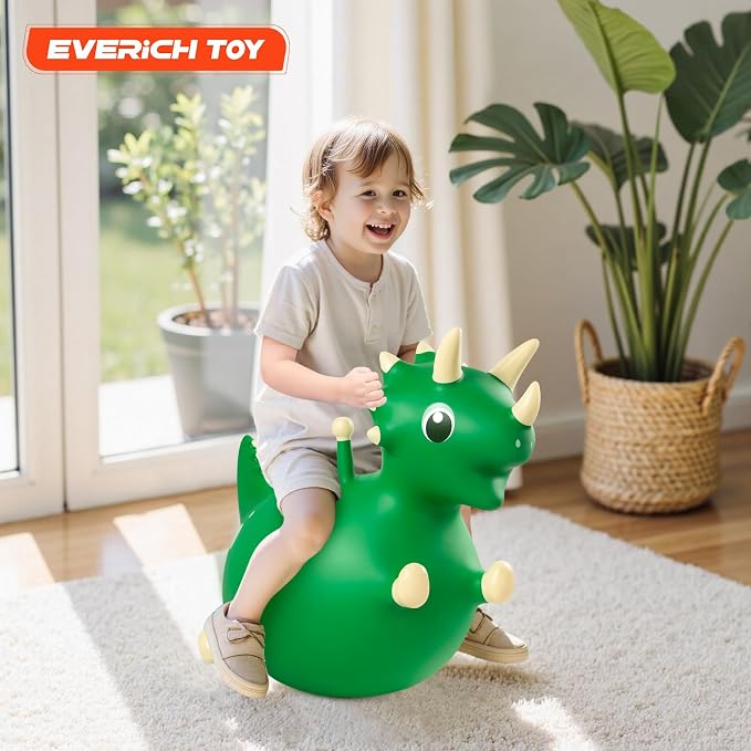Bouncy Dinosaur Hopping Toy, Bouncy Animals Ride on Horse Hopper, Indoor Outdoor Inflatable Bouncer, Birthday Gifts for Boys Girls 4 5 6 7 8 Years Old Toddler