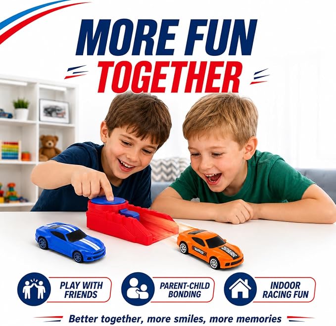 Die Cast Toy Cars with Catapult Launcher | 2 die-cast sports cars with a manual press launcher for indoor racing and vehicle-themed play.