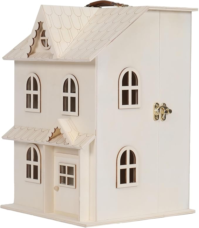 Make Market Dollhouse, Unfinished Two-Story Hinged Wood Craft Kit, Natural, 9" x 13", 1-Pack