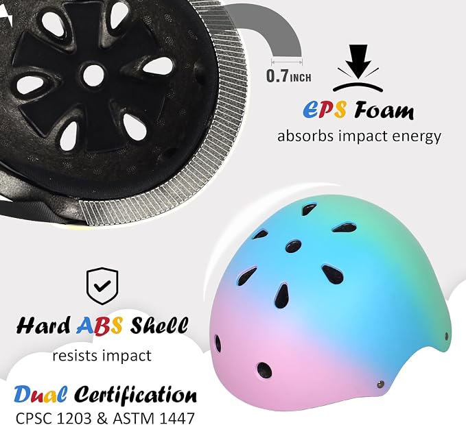 Kids Bike Helmet, Adjustable and Multi-Sport, from Toddler to Youth, 3 Sizes