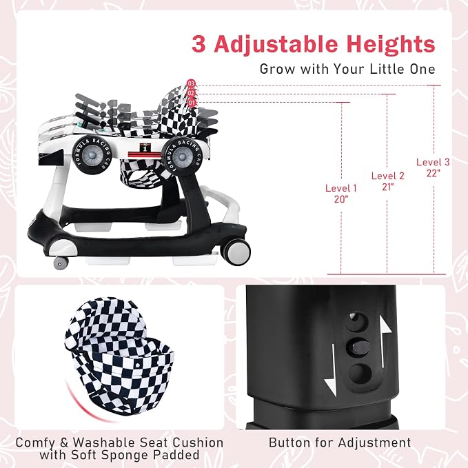 BABY JOY 4-in-1 Baby Walker, Foldable Activity Walker with Adjustable Height & Speed, Music, Lights, Anti-Rollover, Toddler Push Walker, Baby Walker with Wheels for Boys Girls 6-18 Months (White)