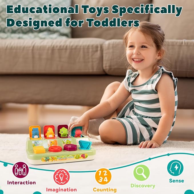 Cause & Effect Pop Up Dinosaur Montessori Sensory Toy for Toddlers 1-3, Early Learning Toys for 6-12 Months, Boy & Girl Birthday Gifts