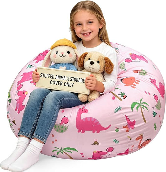 Lukeight Stuffed Animals Storage Bean Bag Chair Cover for Kids, Cozy Velvet Plush Toy Organizer Seat, Cover Only, No Filling Included, Long YKK Zipper, Side Pocket, X-Large 30 x 18 in