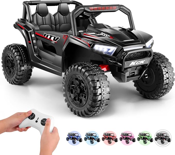 Hikole 24Volt Ride on Toys for Big Kids 2 Seater, 4WD UTV Kids, Ride On Cars for Boys&Girls with Parent Remote, Shock Absorption, Wide Seat for 2 Persons, Dashboard/Music/Horn/Bluetooth/LED, Black
