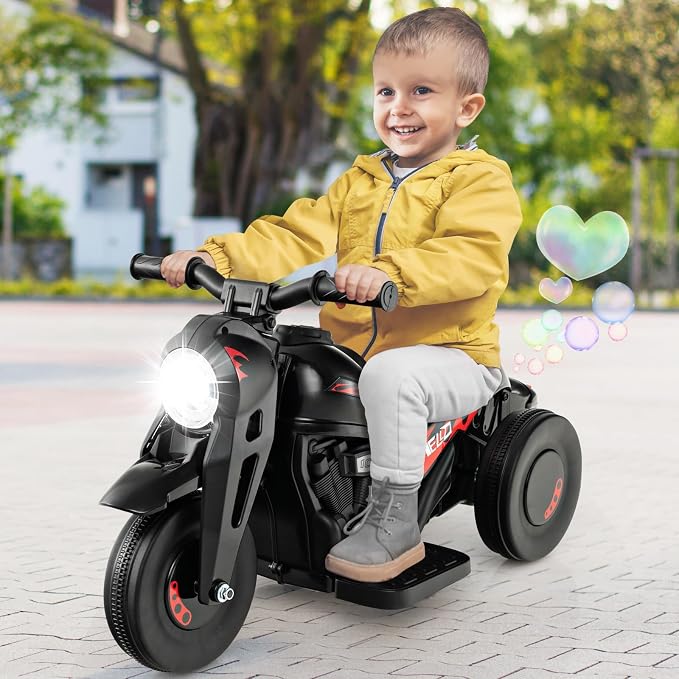 Costzon Kids Motorcycle, 6V Battery Powered Ride on Motorcycle with Bubble Maker, Music, LED Headlight, Forward & Backward, 3 Wheels Electric Motorcycle for Kids, Gift for Boys & Girls (Dark)