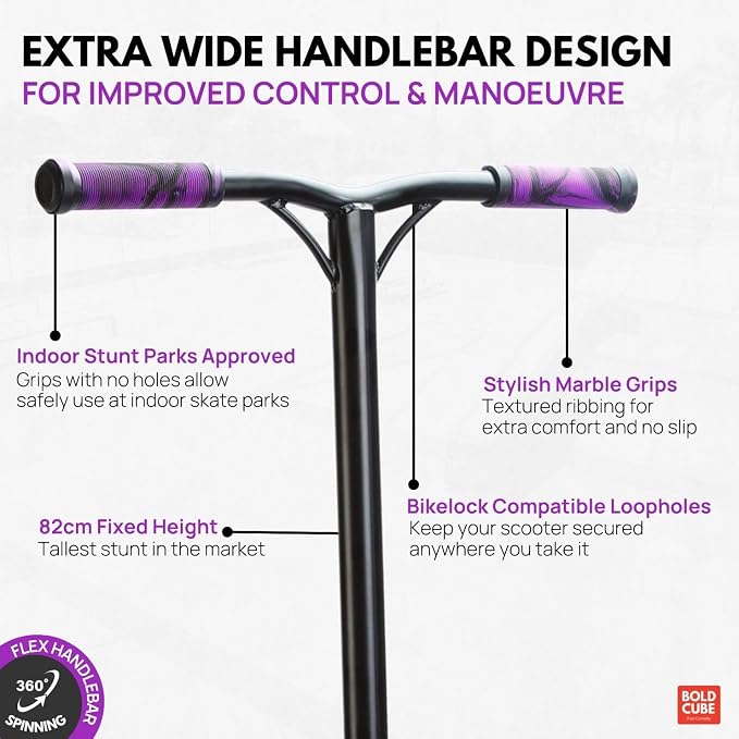 BOLDCUBE Deluxe Stunt Scooter for Boys and Girls Ages 8-12 Years | Anodized Finish | 4 Bolt Clamp | Marbled Grips | 7+ yrs