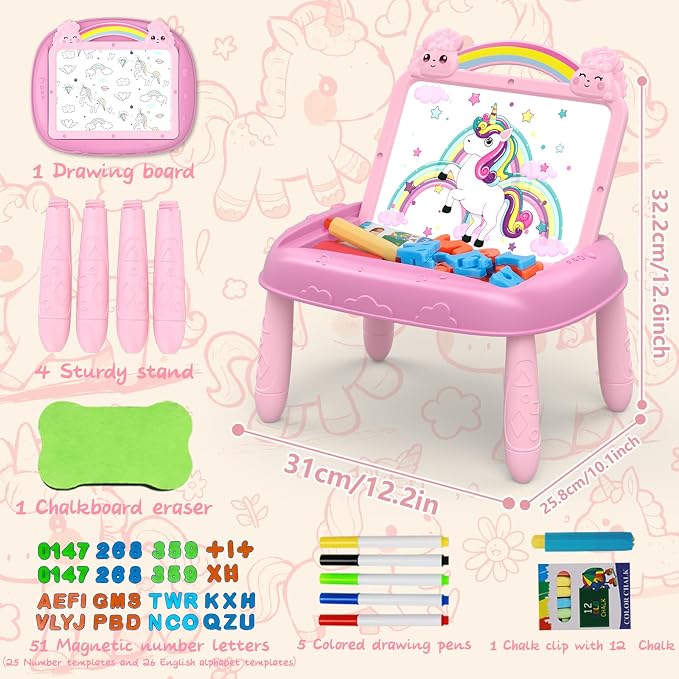 Cokzer Unicorn Gift for 1-2 Years Old Girl, Magnetic Drawing Board with Magnetic Letters and Numbers, Portable Toddler Educational Toy, Birthday for 1-2 Years Old Girl (Pink)