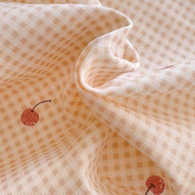 LIWHENHAO Cherry Duvet Cover Set Twin 100% Cotton Bedding Cartoon Red Cherries Ditsy Pattern on Beige 1 Cute Fruit Cottagecore Comforter Cover Zipper Closure 2 Pillowcases for Kids Girls Boys