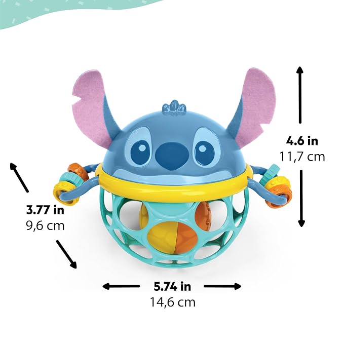 Disney Baby Stitch Oball Rattle by Bright Starts, Easy Grasp Baby Toy with Jingle Ball, Sensory Rattle for Newborn Infant 0-6 Months, Baby Toys 3-6 Months