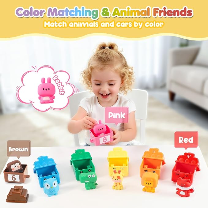 URMYWO Learning Toys for 1 2 3 Years Old Boy Girl, Toddler Montessori Toys, Train Set with 10 Finger Puppets & Play Mat, Counting Matching & Sorting, Toddler Birthday Gift