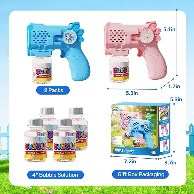 EagleStone Bubble Guns Machine for Toddlers, Automatic Light Up Bubble Blower with 4 Pre-Filled Bubble Solution, 10,000 Bubbles/Minute, Outdoor, Birthday, Easter, for Boys and Girls 3+