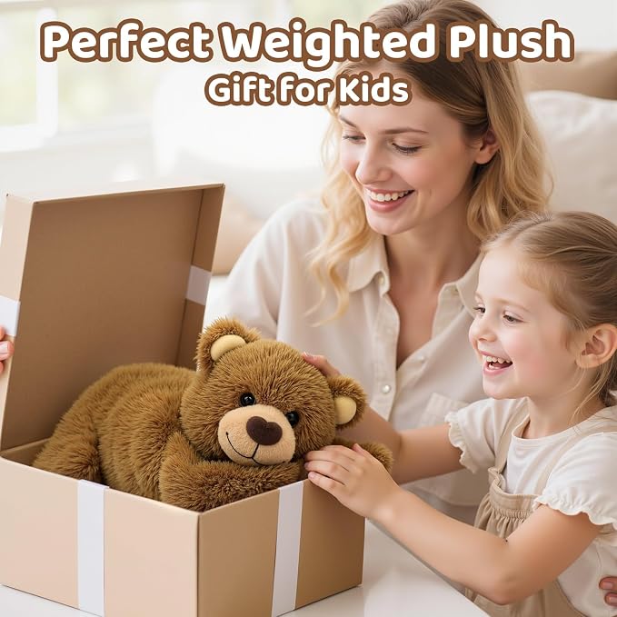 Mewaii Weighted Stuffed Animals for Adults & Kids, 2-5 lbs - 23" Heatable Coolable Bear Plush, Microwavable Adjustable Removable Inner Pad, Realistic Hug Comfort Gift (Brown)