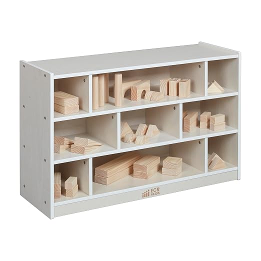 ECR4Kids Mobile Building Block Storage Cabinet, Medium, Classroom Furniture, White Wash