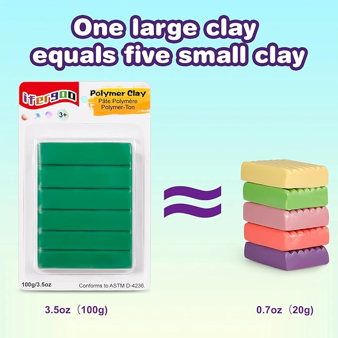 ifergoo Polymer Clay, 100g Modeling Oven Baked Model Clay for Sculpting, DIY, Artistic Creation & School Projects, Great for Kids and Adult (Dark Green)